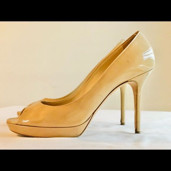 JIMMY CHOO Peep Toe Heel, Beige Size 38 Euro, 7 USA - Picture 7 of 9